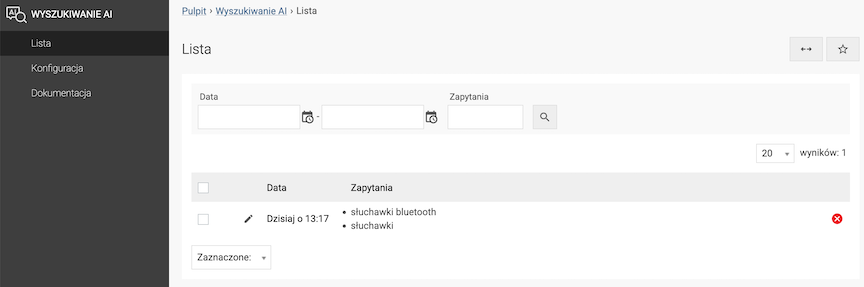 Lista wyszukiwań klientów