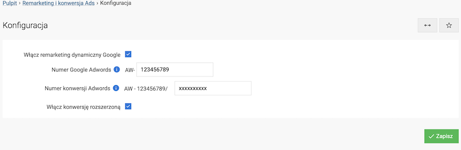 Aplikacja remarketing i konwersja ads w panelu